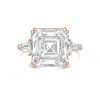 Diana M. 18kt Rose Gold Lab Grown Asscher Cut And Baguette Engagement Ring Featuring 12 Ct Center And 1.00 Ct In Pink