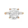 Diana M. 18kt Rose Gold Lab Grown Cushion Cut And Baguette Engagement Ring Featuring 5 Ct Center And 0.50 Cts In Pink
