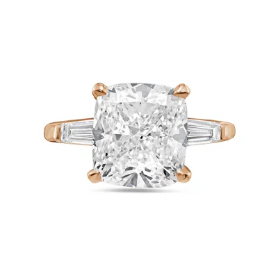 Diana M. 18kt Rose Gold Lab Grown Cushion Cut And Baguette Engagement Ring Featuring 5 Ct Center And 0.50 Cts In Pink