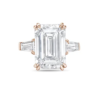 Diana M. 18kt Rose Gold Lab Grown Emerald Cut And Baguette Engagement Ring Featuring 12 Ct Center And 1.00 Ct In Pink