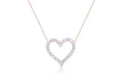 Diana M. 18kt Rose Gold Open Heart Pendant Featuring 3.30 Cts Of Round Diamonds, 24 Stones In Silver