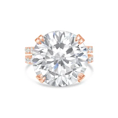 Diana M. 18kt Rose Gold Round Lab Grown Diamond Engagement Ring With 3 Ct Center And 1 Ct On The Splitshank In Transparent