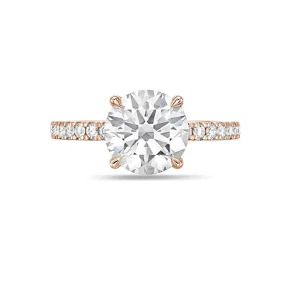 Diana M. 18kt Rose Gold Round Lab Grown Diamond Engagement Ring With 5 Ct Center And 0.70 Cts On Sides In Pink