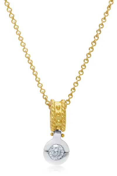 Diana M. 18kt Two Tone Byzantine Diamond Pendant Featuring 1.02 Cts Of Round Diamonds In Silver