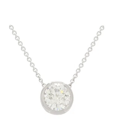 Diana M. 18kt White Gold Bezel Pendant Featuring 1.03 Ct I-j Color Si1 Clarity Egl Certified Round Diamond In Silver