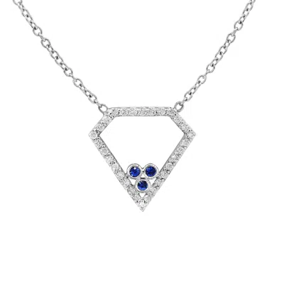 Diana M. 18kt White Gold Diamond And Sapphire Diamond Shaped Pendant Featuring 0.60 Cts Tw In Blue