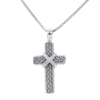 Diana M. 18kt White Gold Diamond Cross Pendant Containing 0.10 Cts Of Round Diamonds In Silver