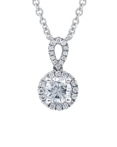 Diana M. 18kt White Gold Diamond Halo Pendant Featuring 0.51 Ct Round Center And 0.50 Cts Round Diamonds Arou In Silver