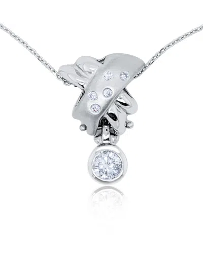 Diana M. 18kt White Gold Diamond Pendant Featuring 0.60 Ct Round Center And 0.10 Cts Around In Silver