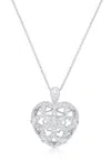 Diana M. 18kt White Gold Heart Shaped Pendant With Flower Design Featuring 1.20 Cts Of Diamonds In Silver