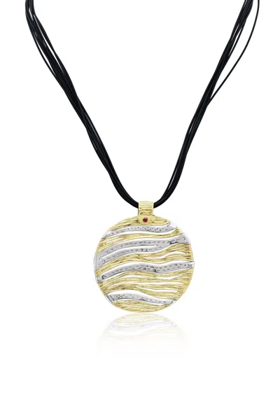 Diana M. 18kt Yellow Diamond Pendent 1.50cts Circle Desighn On Black Rope Necklace