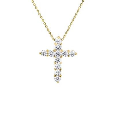 Diana M. 18kt Yellow Gold Diamond Cross Pendant, Features 0.71ct Of 11 Rd Diamonds. In Silver