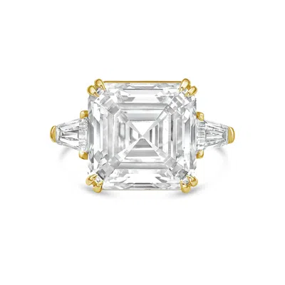 Diana M. 18kt Yellow Gold Lab Grown Asscher Cut And Baguette Engagement Ring Featuring 8 Ct Center And 0.70 C