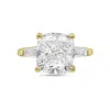 Diana M. 18kt Yellow Gold Lab Grown Cushion Cut And Baguette Engagement Ring Featuring 3 Ct Center And 0.50 C In Yellow
