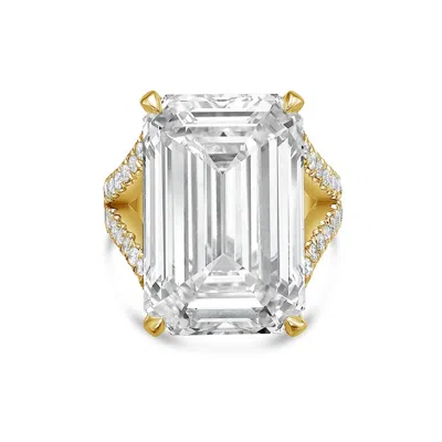 Diana M. 18kt Yellow Gold Lab Grown Diamond Engagement Ring With A 10ct Emerald Center And 1.50 Cts On The Sp In Silver