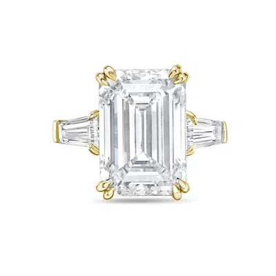 Diana M. 18kt Yellow Gold Lab Grown Emerald Cut And Baguette Engagement Ring Featuring 12 Ct Center And 1.00 
