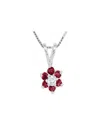 Diana M. Fine Jewelry 14k 0.29 Ct. Tw. Diamond & Ruby Flower Cluster Pendant Necklace