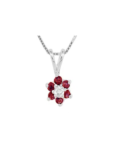 Diana M. Fine Jewelry 14k 0.29 Ct. Tw. Diamond & Ruby Flower Cluster Pendant Necklace In Metallic