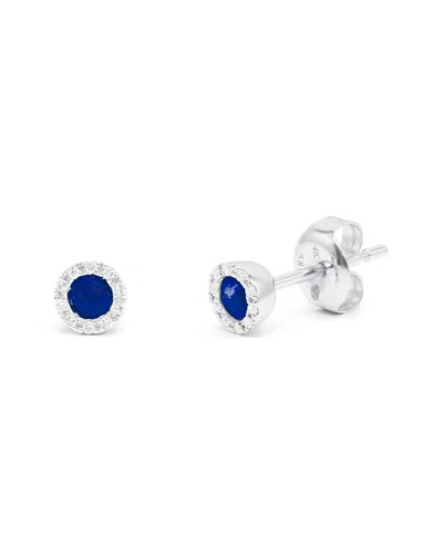 Diana M. Fine Jewelry 14k 0.37 Ct. Tw. Diamond & Sapphire Halo Studs In Blue