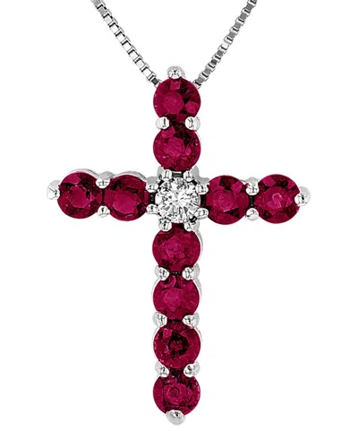 Diana M. Fine Jewelry 14k 0.93 Ct. Tw. Diamond & Ruby Cross Pendant Necklace In Burgundy