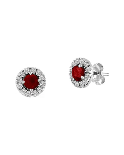 Diana M. Fine Jewelry 14k 1.08 Ct. Tw. Diamond & Ruby Halo Earrings In Metallic
