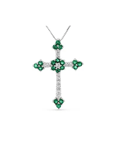Diana M. Fine Jewelry 14k 1.10 Ct. Tw. Diamond & Emerald Cross Pendant Necklace In Metallic