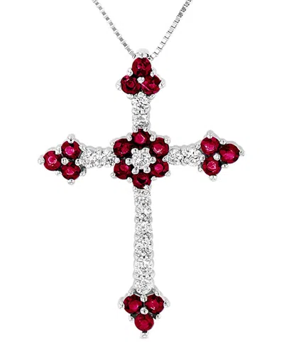 Diana M. Fine Jewelry 14k 1.10 Ct. Tw. Diamond & Ruby Cross Pendant Necklace In Metallic