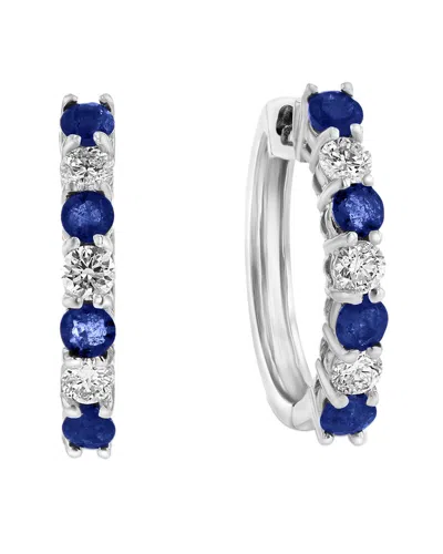 Diana M. Fine Jewelry 14k 1.15 Ct. Tw. Diamond & Sapphire Hoops In Metallic