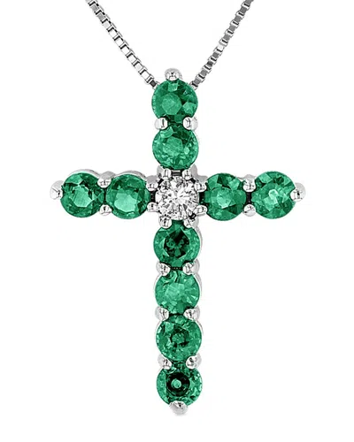 Diana M. Fine Jewelry 14k 1.33 Ct. Tw. Diamond & Emerald Cross Pendant Necklace In Metallic