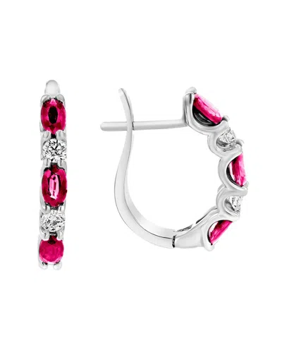 Diana M. Fine Jewelry 14k 2.00 Ct. Tw. Diamond & Ruby Hoops In Metallic