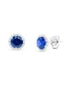 Diana M. 14kt Yellow Gold Sapphire Halo Cluster Flower Earring Featuring 1.30 Cts Of Sapphires And 0.22 Cts O