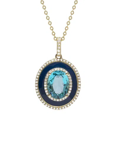 Diana M. Fine Jewelry 14k 2.84 Ct. Tw. Diamond & Blue Topaz Enamel Necklace