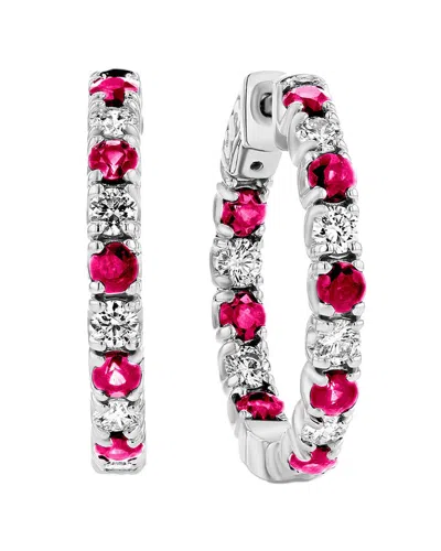 Diana M. Fine Jewelry 14k 3.58 Ct. Tw. Diamond & Ruby Hoops In Pink