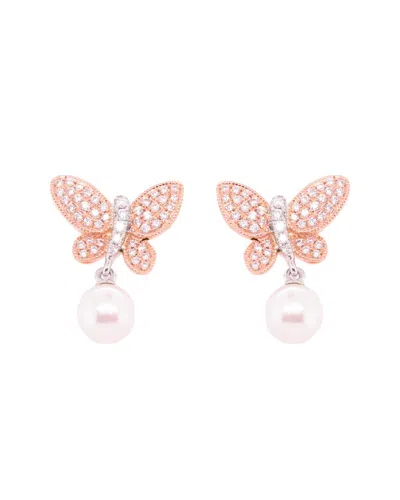 Diana M. Fine Jewelry 14k Rose Gold 0.25 Ct. Tw. Diamond 4mm Pearl Earrings In Pink
