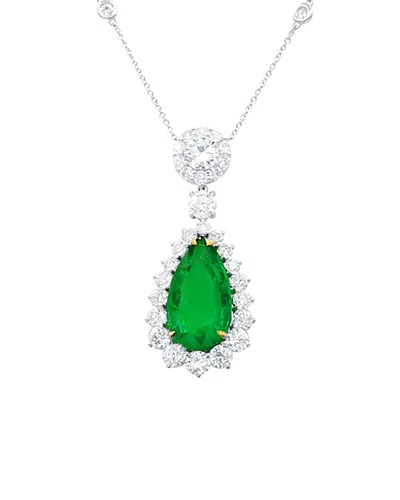 Diana M. Fine Jewelry 18k 13.68 Ct. Tw. Diamond & Emerald Necklace In Gray
