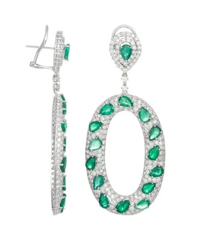 Diana M. Fine Jewelry 18k 19.00 Ct. Tw. Diamond & Green Emerald Drop Earrings