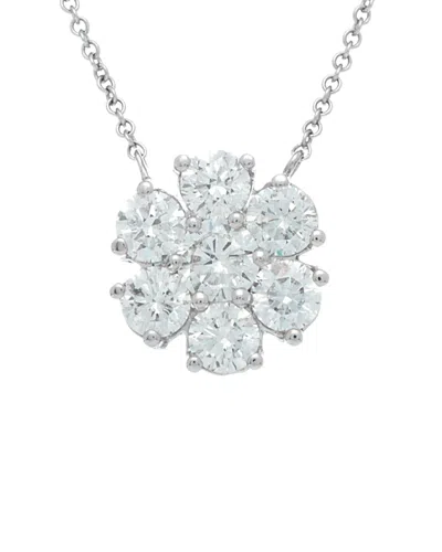 Diana M. Fine Jewelry 18k 2.35 Ct. Tw. Diamond Cluster Flower Necklace In Silver