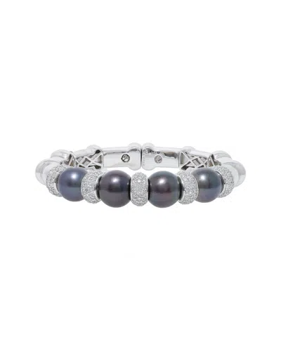 Diana M. Fine Jewelry 18k 3.17 Ct. Tw. Diamond 11.5mm Pearl Bracelet In Silver