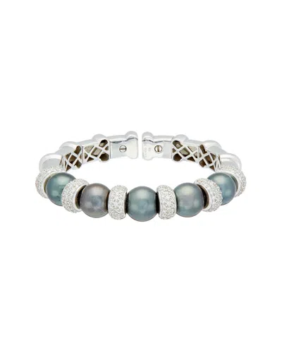 Diana M. Fine Jewelry 18k 3.5 Ct. Tw. Diamond & 11-12mm Pearl Cuff Bracelet