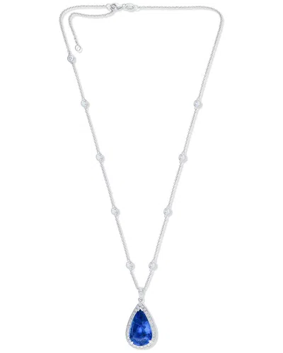 Diana M. Fine Jewelry Platinum 15.03 Ct. Tw. Diamond & Sapphire Pendant Necklace In Metallic