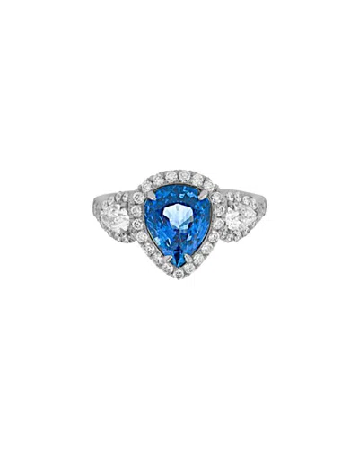 Diana M. Fine Jewelry Platinum 4.35 Ct. Tw. Diamond & Sapphire Ring In Silver
