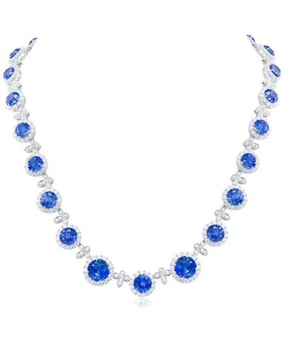 Diana M. Fine Jewelry Platinum 57.00 Ct. Tw. Diamond & Ceylon Sapphire Tennis Necklace In White