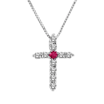 Diana M Jewels 0.18ctw Diamond And Ruby Cross In 14k Gold In Metallic