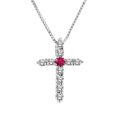 Diana M Jewels 0.18ctw Diamond And Ruby Cross In 14k Gold In White