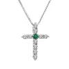 Diana M Jewels 0.18ctw Emerald And Diamond Cross Pendant In 14k White Gold In White