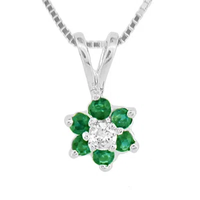 Diana M Jewels 0.24ct Tw Flower Cluster Diamond And Emerald Pendant In 14k Gold In Green