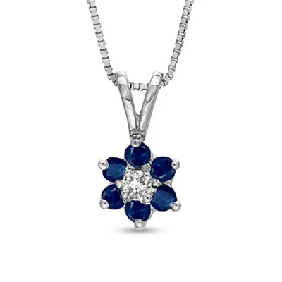 Diana M Jewels 0.24ct Tw Flower Cluster Diamond And Sapphireh Pendant 14k Gold In White