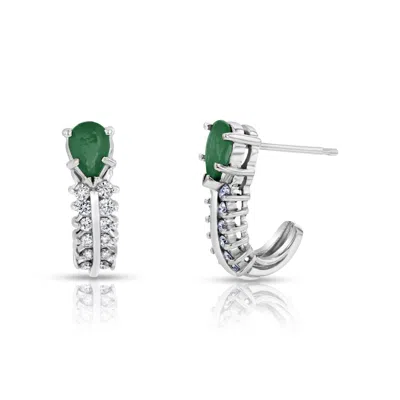 Diana M Jewels 0.30ctw Diamonds And Emerald Earrings In 14k White Gold In Green