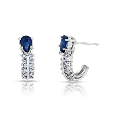 Diana M Jewels 0.30ctw Diamonds And Sapphire Earrings In 14k White Gold In Blue