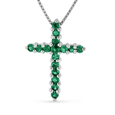 Diana M Jewels 0.32ctw Emerald Cross Pendant In 14k White Gold In Green